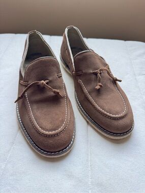 Modern Fiction Brown Suede Knot-Detail Slip-On Loafers